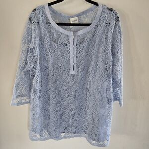 Bedford Fair 2pc Tank & 3/4 Sleeve Lace Tunic Womens 3X Light Blue